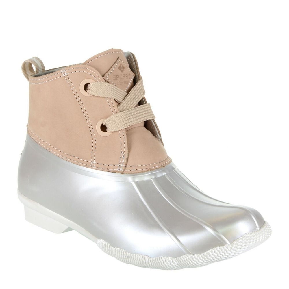 Sperry Top Sider Saltwater 2-Eye Nubuck Duck Rain Winter Pink + Silver